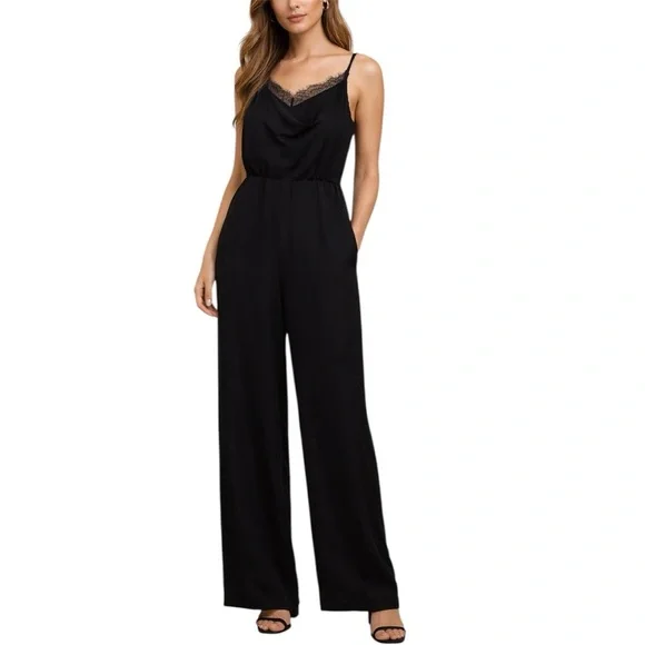 Express Black Satin Jumpsuit NWOT Size Small - Picture 1 of 6